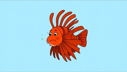 Sad orange fish in light blue water