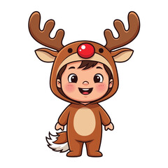 Obraz premium A cheerful child wearing a reindeer costume, smiling happily.
