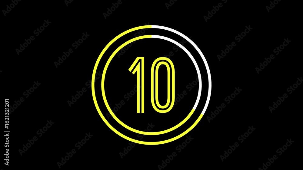 Poster 15-second double ring countdown timer with thin, rounded outline font in yellow on black background.
