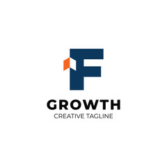 Fototapeta premium Simple and clean growth logo with letter F and arrow up for finance, investment and wealth management logo