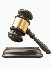 Judge's wooden gavel on desk, symbol of justice and authority in a courtroom.
