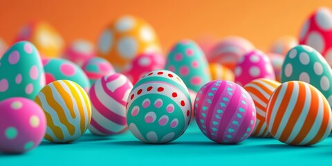 Eggs are multi-colored with polka dots.
