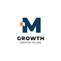 Simple and clean growth logo with letter M and arrow up for finance, investment and wealth management logo