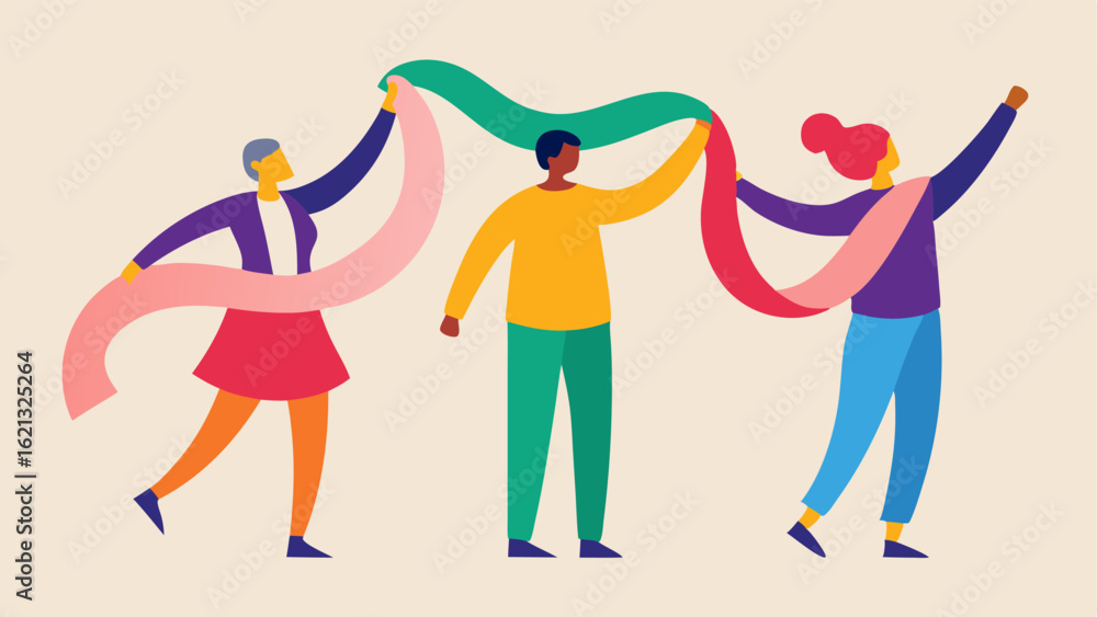 Poster colorful props a scene where individuals are using colorful scarves and ribbons as props waving them