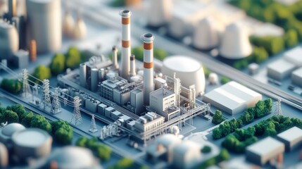 A model of an industrial town with factory, refinery, and manufacturing plants.