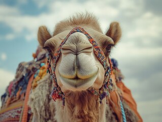 Happy camel looking at the camera.