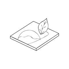 Isometric nature scene with a leaf and landscape over a rectangular screen on a white background