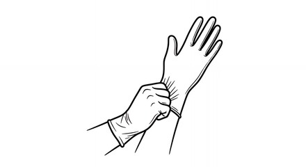 Monochrome Medical Gloves Illustration in Line Art Style Clean Hand Drawn Sketch Protective Equipment Isolated on White Background Minimal Design Perfect for Medical and Hygiene Visuals