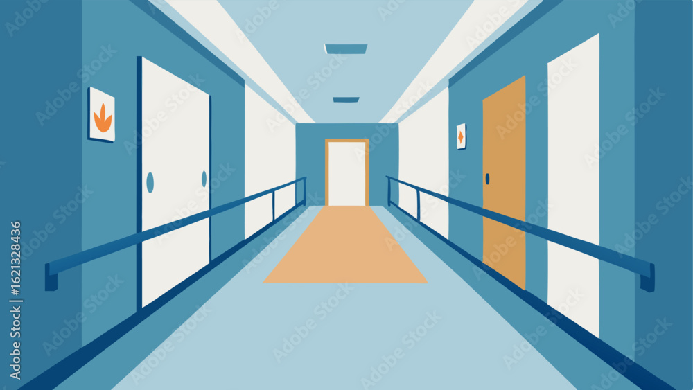 Poster accessible hallways a wide hallway with smooth flooring and handrails along the walls with clear art