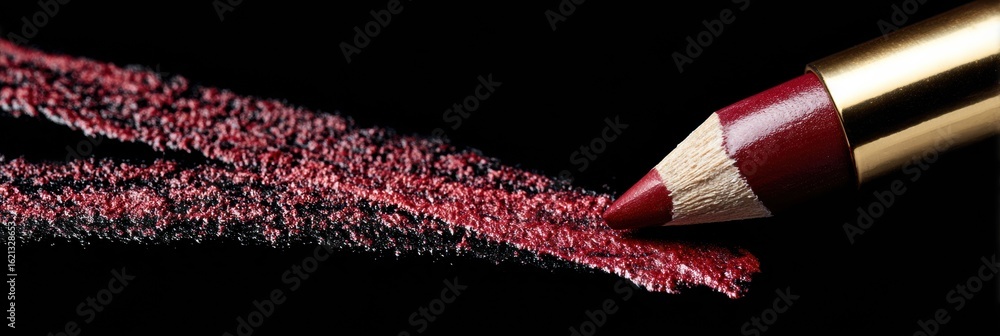 Poster bold lipstick and liner crossing on a dark background highlighting texture and color in an editorial