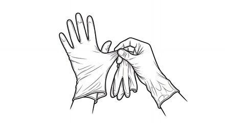 Protective Medical Gloves Hand Drawn Illustration in Black and White Sketch Style, Detailed Line Art on Isolated White Background, Essential Medical Hygiene Design