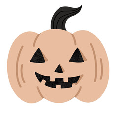 Halloween pumpkin jack-o-lantern with cute happy smiling face beige off white color illustration vector png greetings card social media post concept autumn fall icon