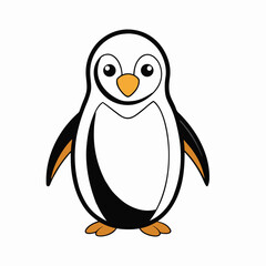 Obraz premium A cute baby penguin character with a funny beak on a white background is a black and white cartoon vector illustration of an arctic animal having fun in the winter snow and ice