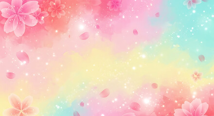 Soft pastel watercolor background with cherry blossoms and sparkling lights