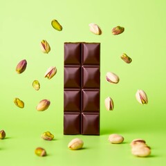 Chocolate Kunafa Pistachio on white background,Dubai Chocolate bar with green kadayif and pistachio spread,popular and viral chocolate.