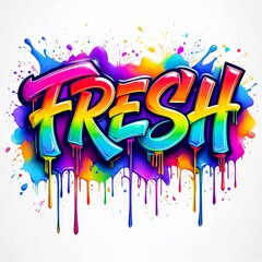 A vibrant rendering of the word fresh with dripping paint on a white background in a colorful style.