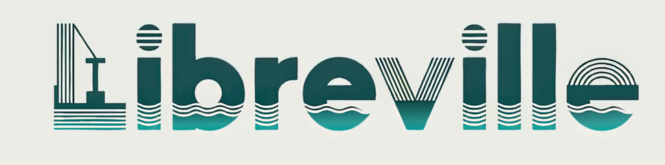 Libreville City Name Art – Modern Vector Typography with Coastal Elements, Ocean Waves, Urban Skyline and Nautical Theme