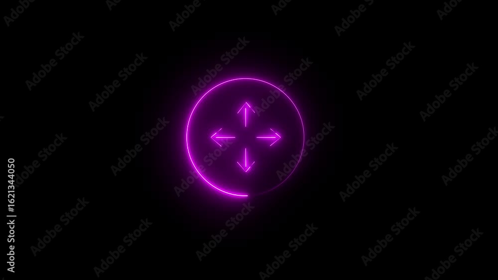 Poster animation zoom arrow icon on transparent background with alpha channel. neon search icon, zoom out i