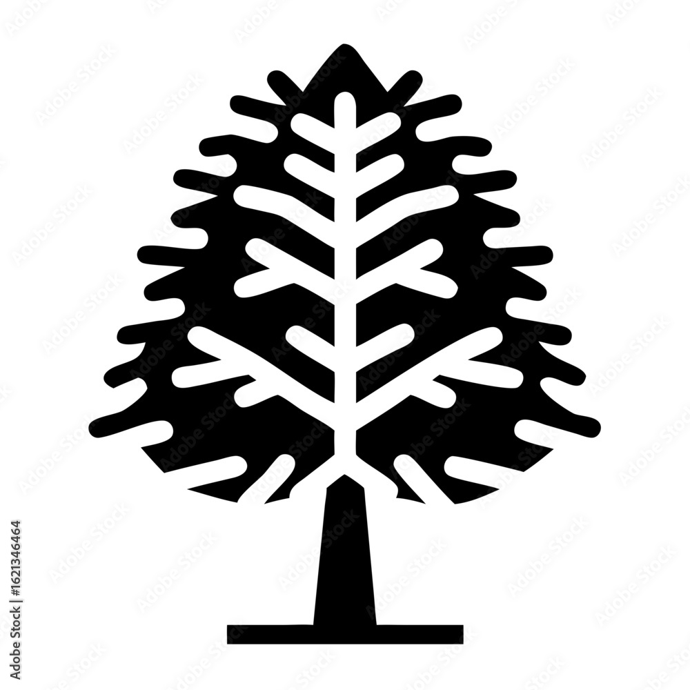 Poster stylized tree silhouette with broad crown and distinctive branch pattern