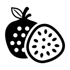Black and white icon graphic depiction of a Pomegranate cut in half