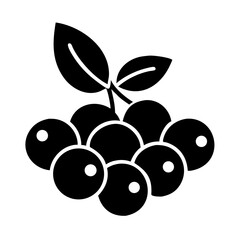 Icon of Black Currant Berries with Two Leaves on a White Background