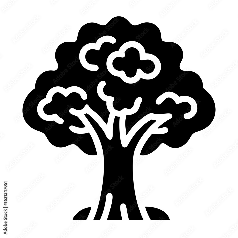 Poster stylized vector image of a tree with rounded leaves in black