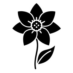 Elegant Black Flower Silhouette with Petals, Stem, and Leaf Illustration