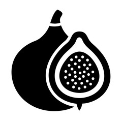 Stylized Black and White Graphic Depiction of a Whole and Cut Fig