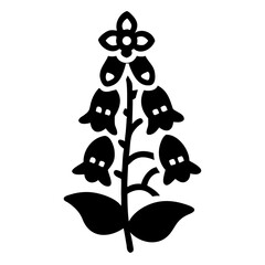Monochrome illustration of a digitalis flower or foxglove plant in bloom