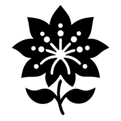 Elegant Black Flower with Circular Accents, Simplistic Vector Art Illustration