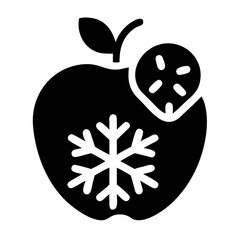 Frozen apple with a snowflake symbol, indicating cold temperature storage