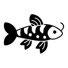 Simple black silhouette of a fish with gills and rounded fins