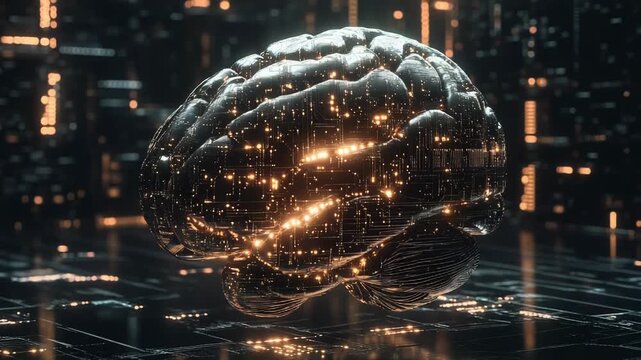 Artificial intelligence is processing data inside a digital brain inside a server room - Powered by Adobe