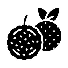 Silhouette Illustration of Two Lychee Fruits with Leaves, Representing Tropical Food