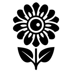 Bold Black and White Flower Illustration with Stylized Petals and Leaves
