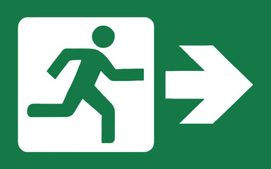 Green running man symbol indicating exit direction exit sign arrow