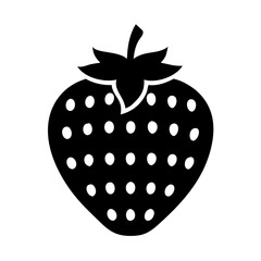 A Bold and Simple Black Silhouette of a Ripe, Juicy Strawberry