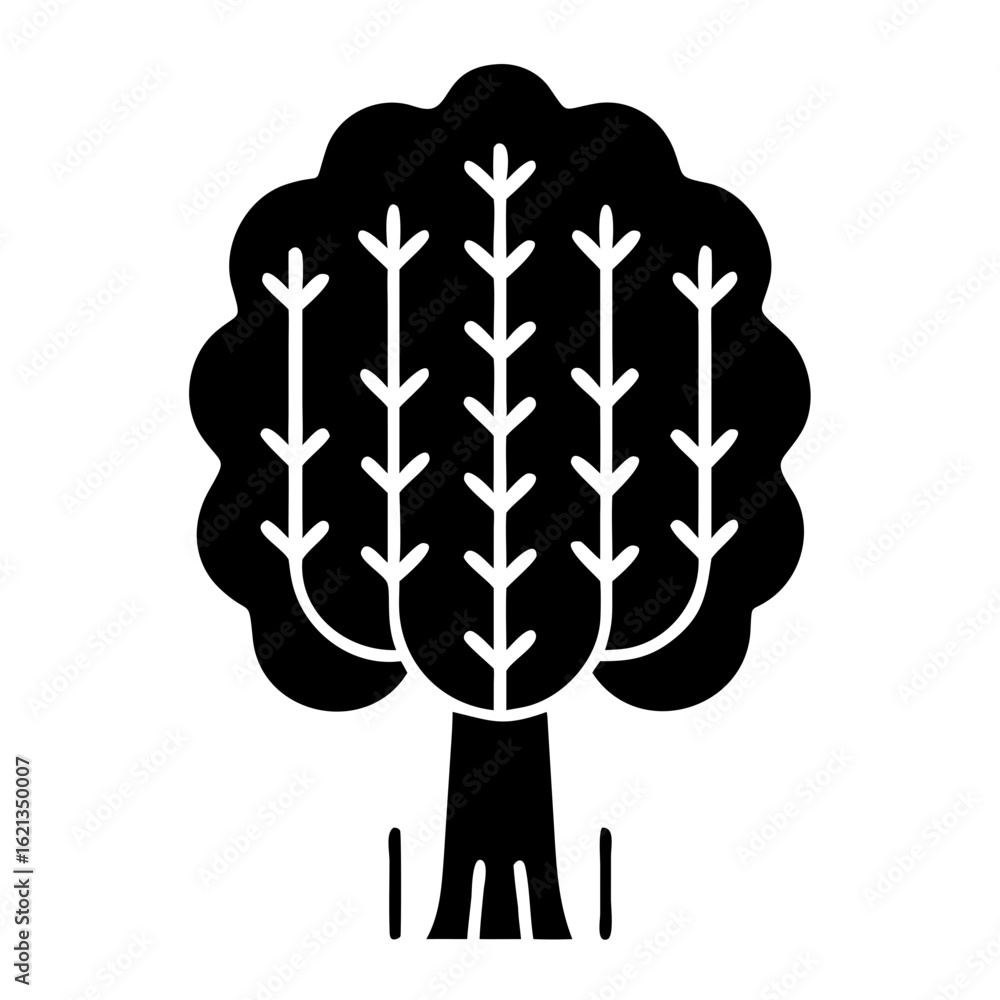 Aufkleber black silhouette of a tree with distinctive branching pattern on white