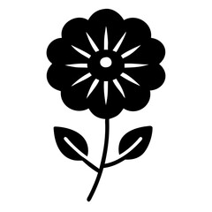 Simple Black and White Illustration of a Daisy Flower with Leaves