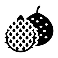 Graphical depiction of two exotic fruits, one with spines and bumps