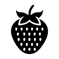 Stylized black and white strawberry image with green leafy stem section