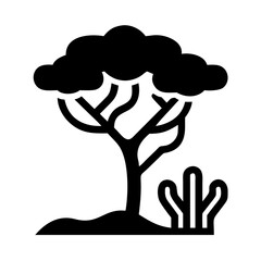 Stylized Silhouette of a Solitary Tree with Cactus on a Landscape