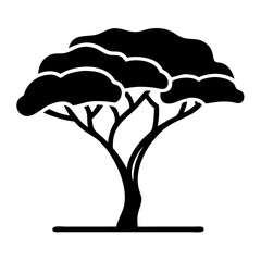 Stylized Black and White Silhouette Illustration of a Tree in Full Bloom