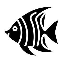 Black and white illustration of an angelfish with distinct vertical stripes