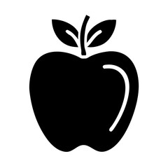 Black apple silhouette with stem and leaves on a white background