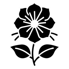 Stylized black and white flower drawing with leaves and radiating filaments
