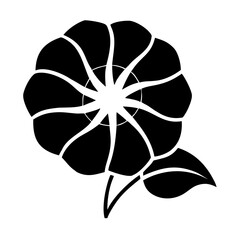 Stylized black and white flower illustration with a whimsical and intricate design