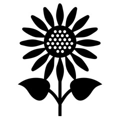 Stylized Sunflower Illustration with Black Silhouette and White Accents on White Background