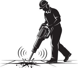 Silhouette of construction worker operating jackhammer