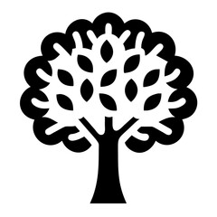 Black and white simple tree with leaves and trunk illustration